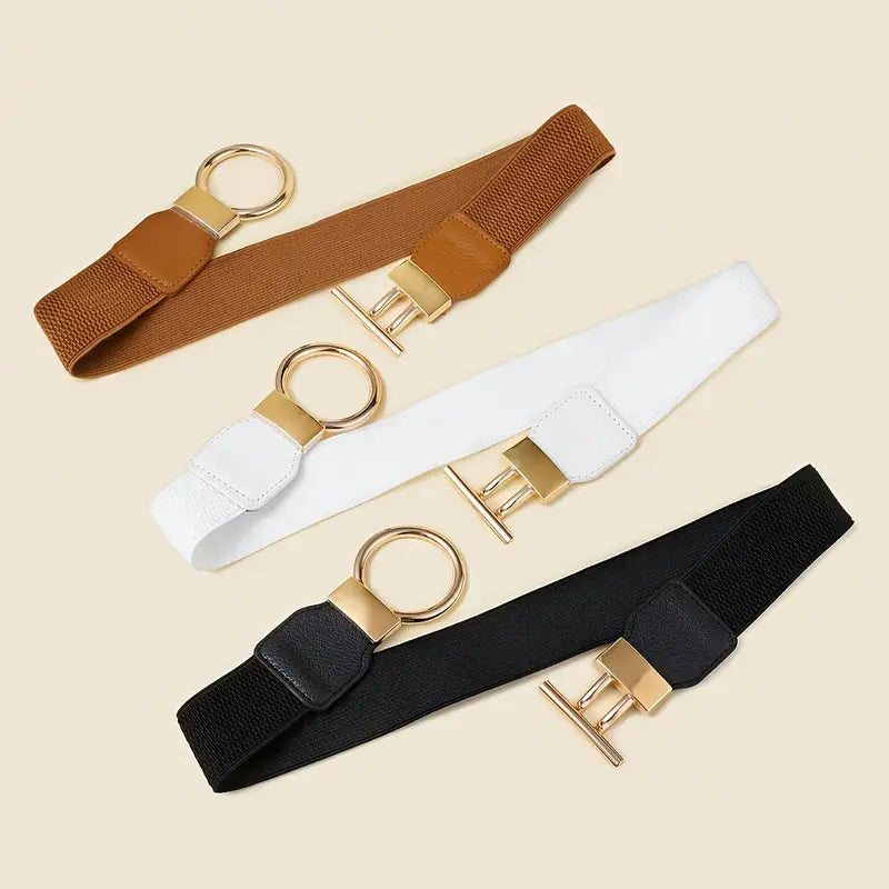 Jarin Belt — Stretch Waist Belt with Gold-Tone Circle Buckle