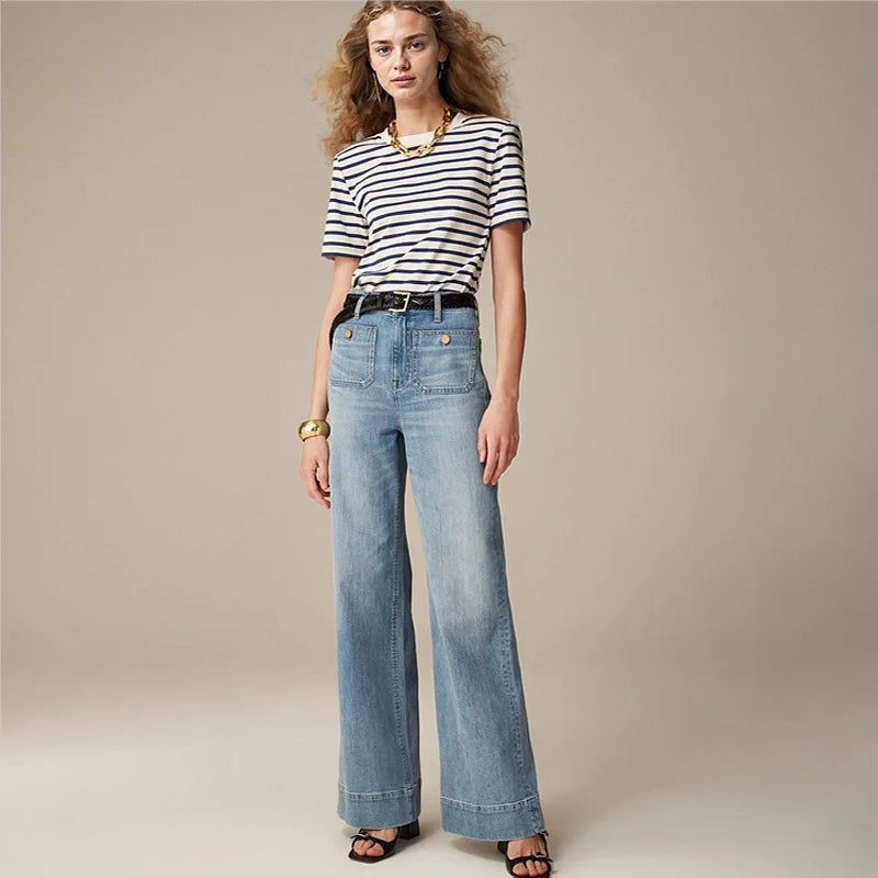 Liora Jeans — High-Waist Loose Denim Trousers with Stretch Fabric