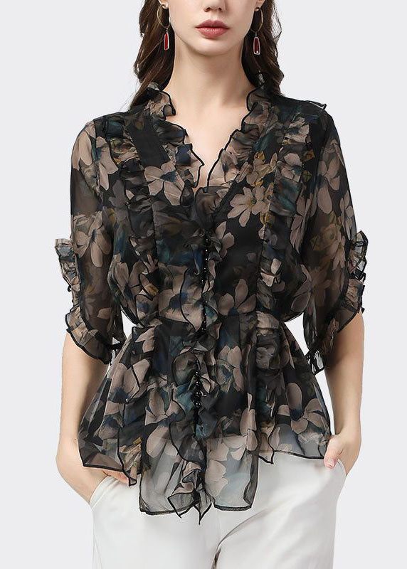 Black Ruffled Patchwork Chiffon Blouse™ — Feel Effortlessly Flawless and Unstoppable All Summer Long