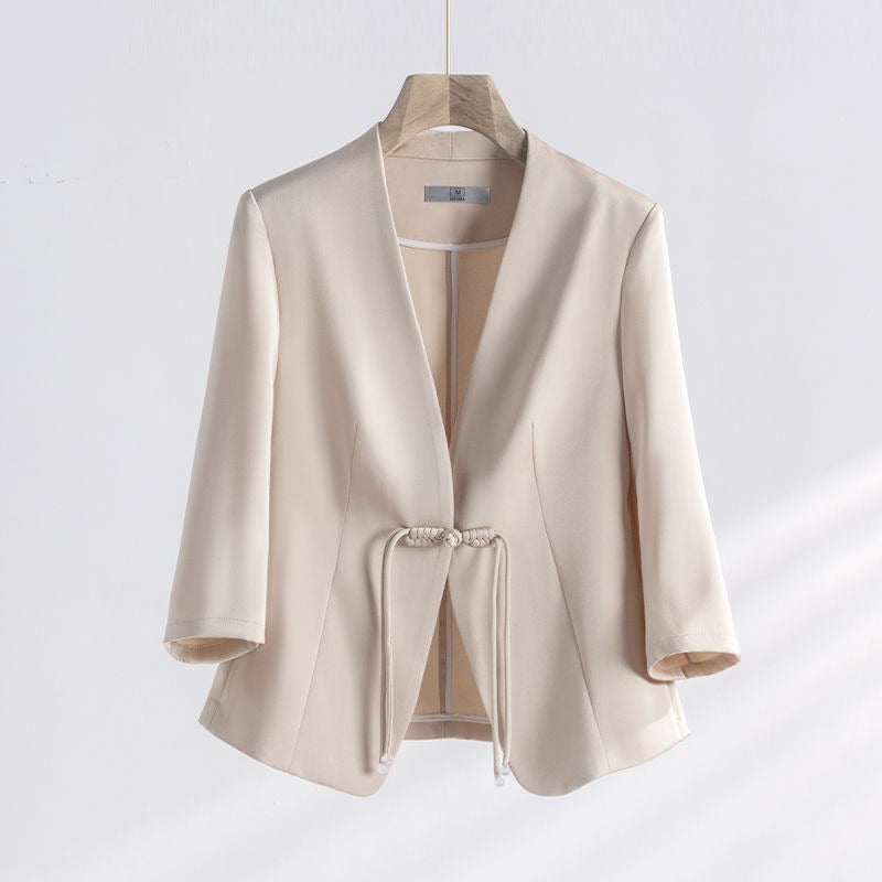 Selvi Jacket — Lightweight Cotton Blend Jacket with Knotted Closure