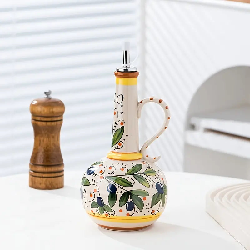 Arlina — Hand-Painted Ceramic Olive Oil Dispenser with Stainless Spout