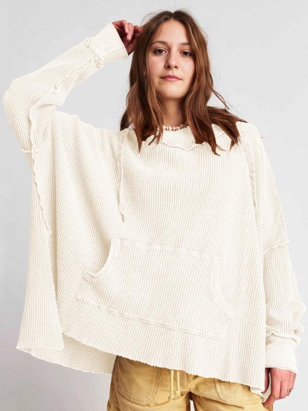 Soarion Waffle Hoodie — Oversized Soft Knit Pullover with Adjustable Hood