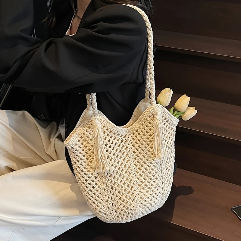Ardena — Oversized Handcrafted Cotton Crochet Tote with Tassels