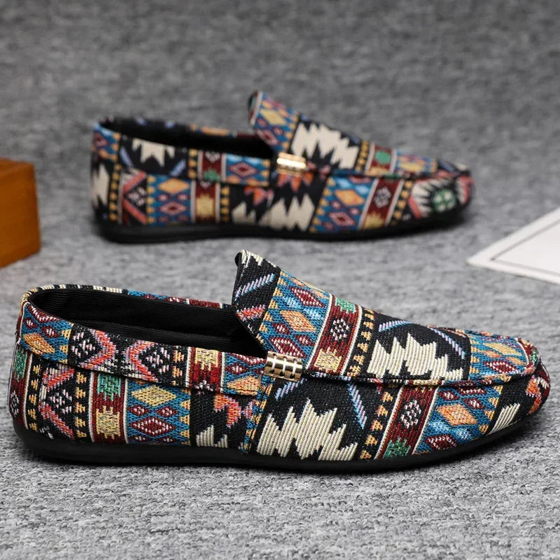 Liora Canvas Loafers — Lightweight Breathable Shoes with Aztec Design