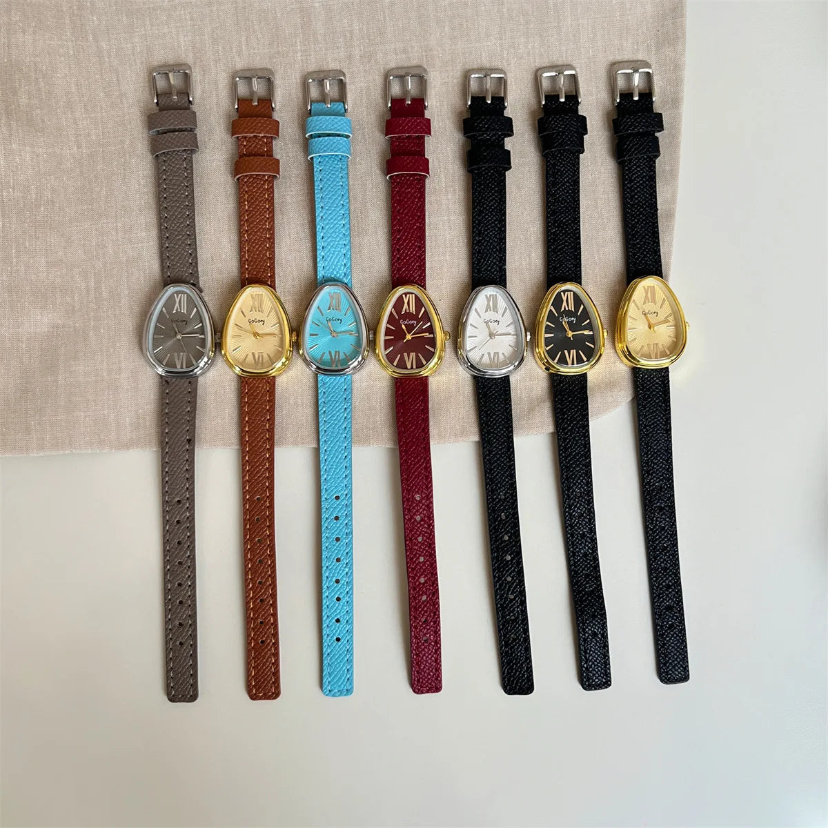 Norla — Vintage Teardrop Oval Watch with Leather Band
