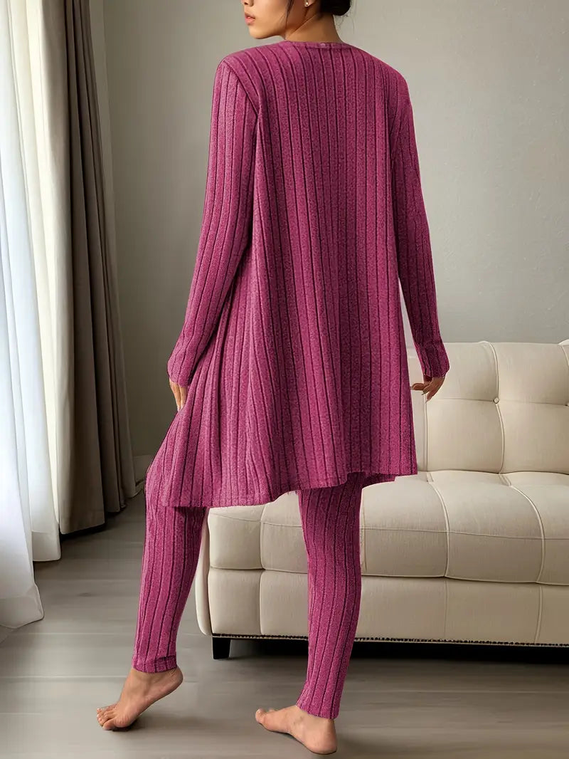 Vesira — 3-Piece Ribbed Knit Lounge Set with Slim Fit