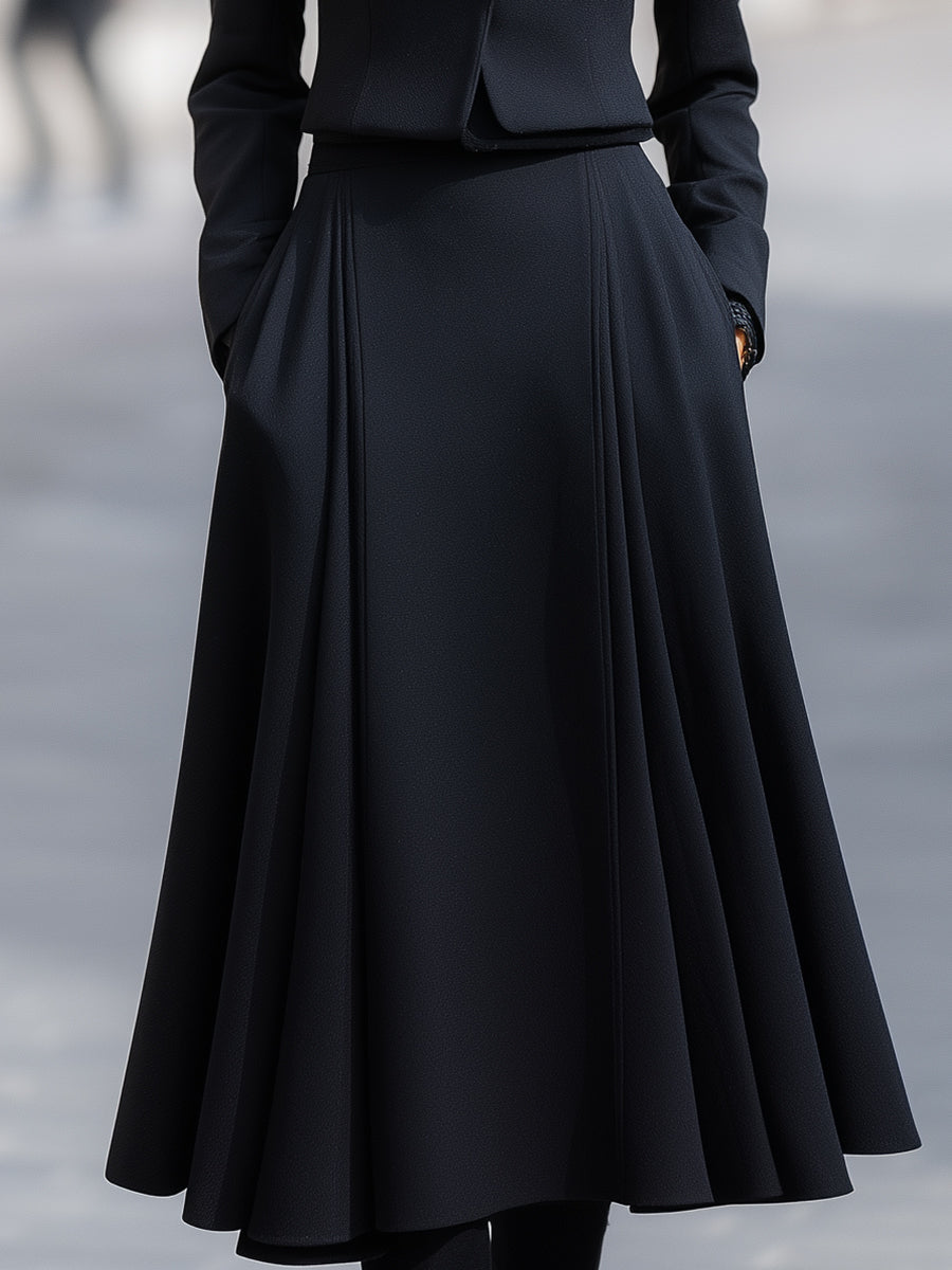 Larein — Tailored Blazer and Pleated Midi Skirt Set with Structured Fit