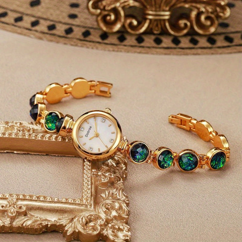 Marlenza — Green Opal Gemstone Watch with Sculptural Link Bracelet