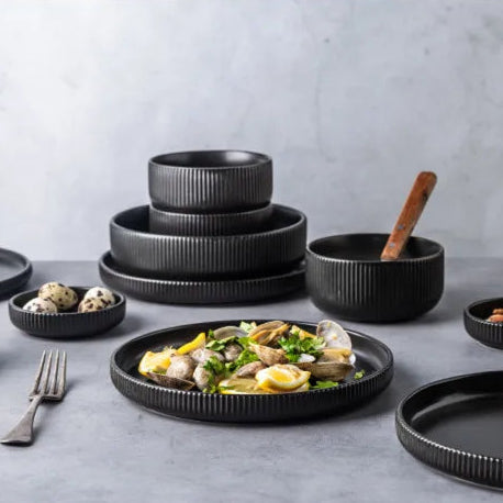 Caldara — Ribbed Ceramic Dinnerware Set with Matte Finish