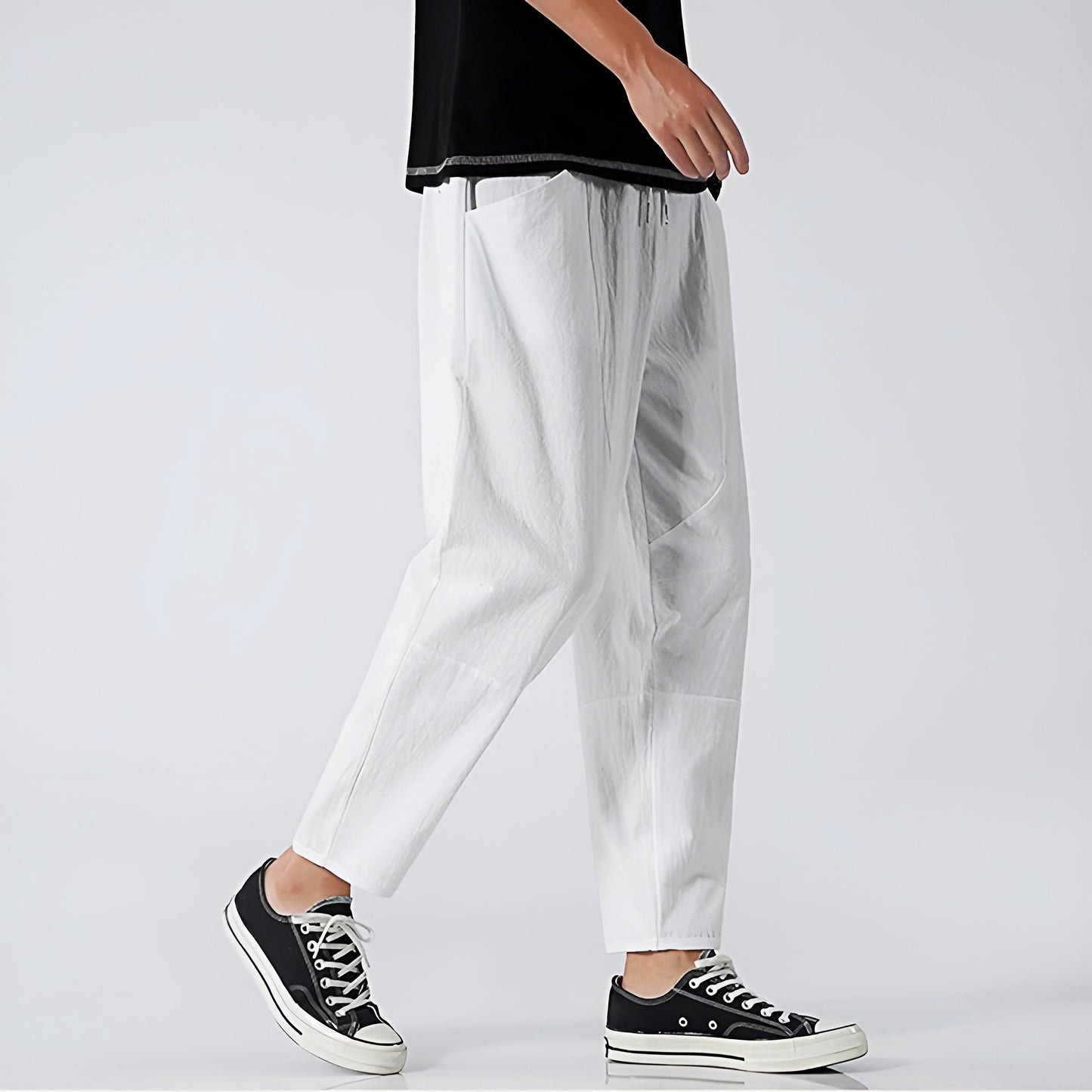 Eryndor Cropped Pants — Breathable Cotton-Linen Relaxed Fit with Drawstring Waist
