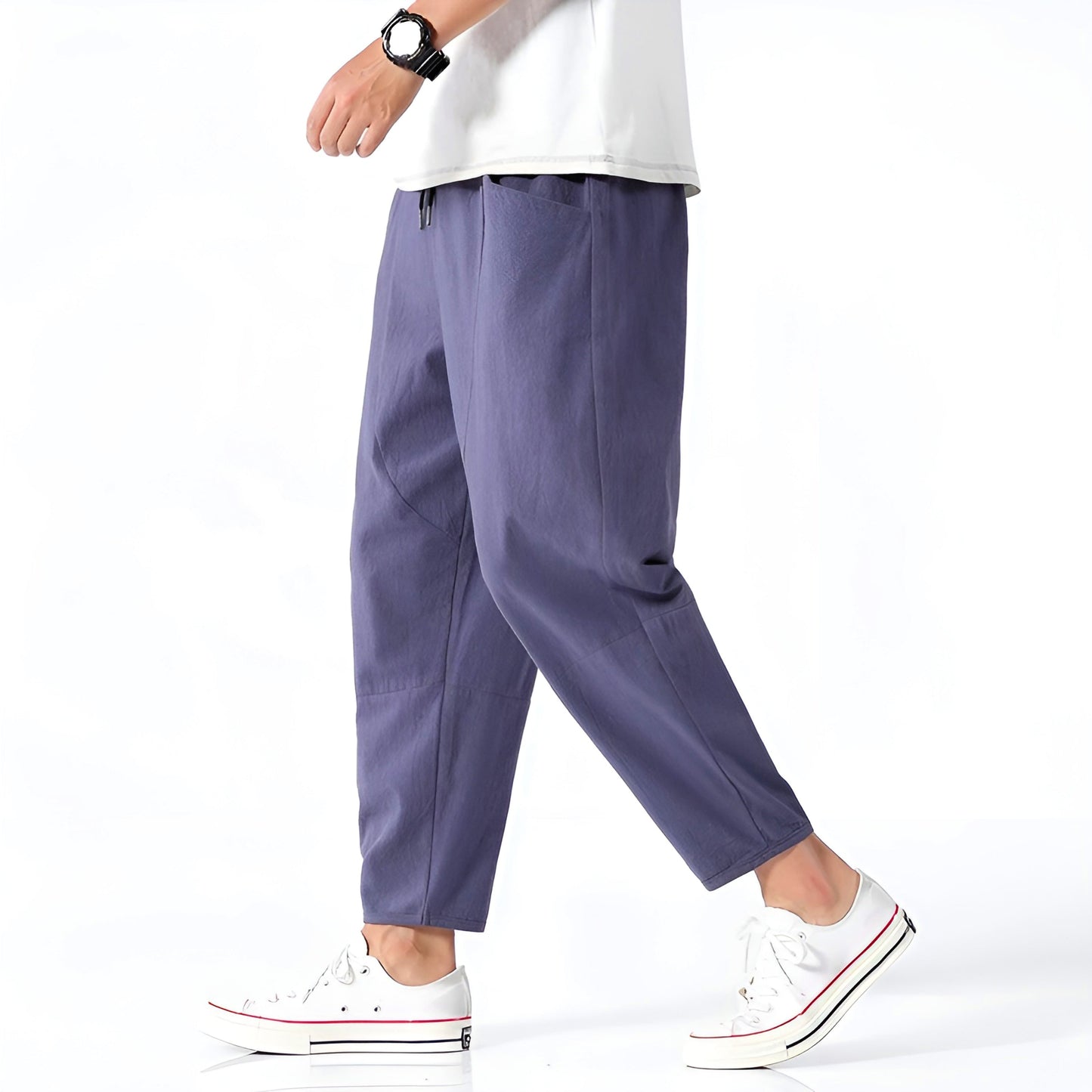 Eryndor Cropped Pants — Breathable Cotton-Linen Relaxed Fit with Drawstring Waist