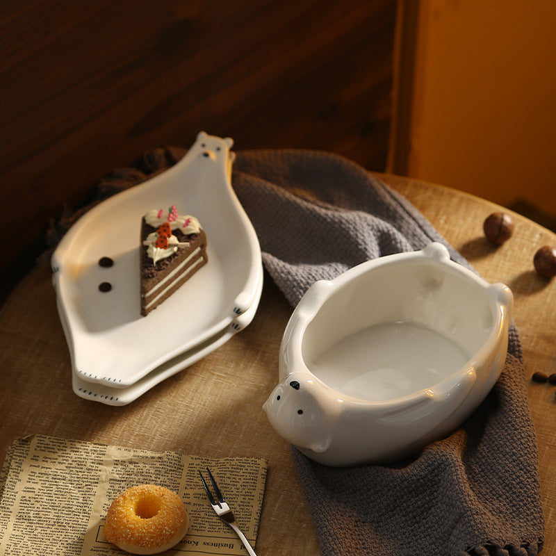Nivara — Sculptural Polar Bear Ceramic Dish with Ivory Glaze