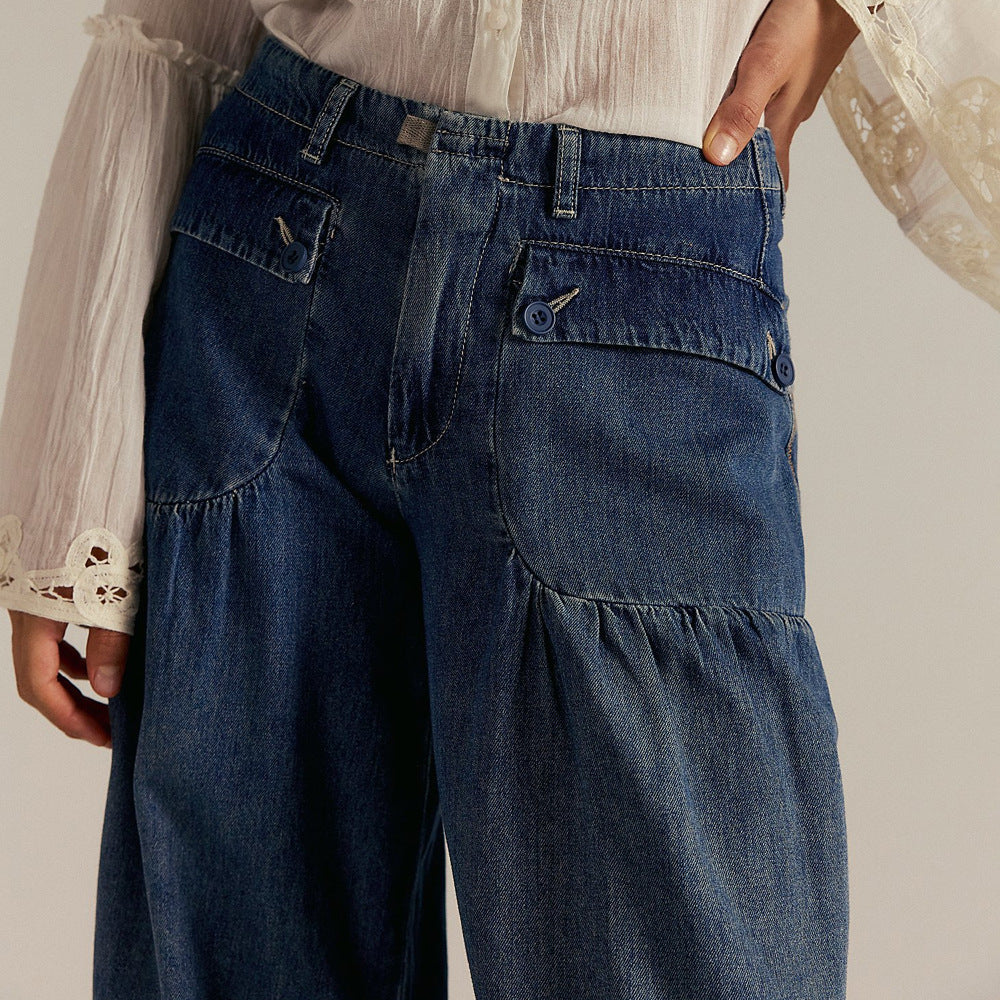Sorenna — Wide-Leg Cotton Denim Jeans with Boho Pockets