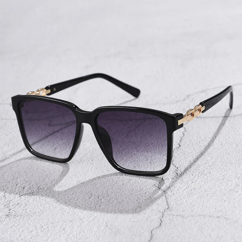 Selan — Oversized Square Sunglasses with Gold Chain-Link Arms