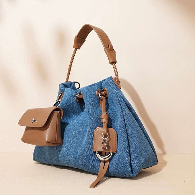 Arlenis — Women’s Genuine Leather and Denim Patchwork Hobo Bag