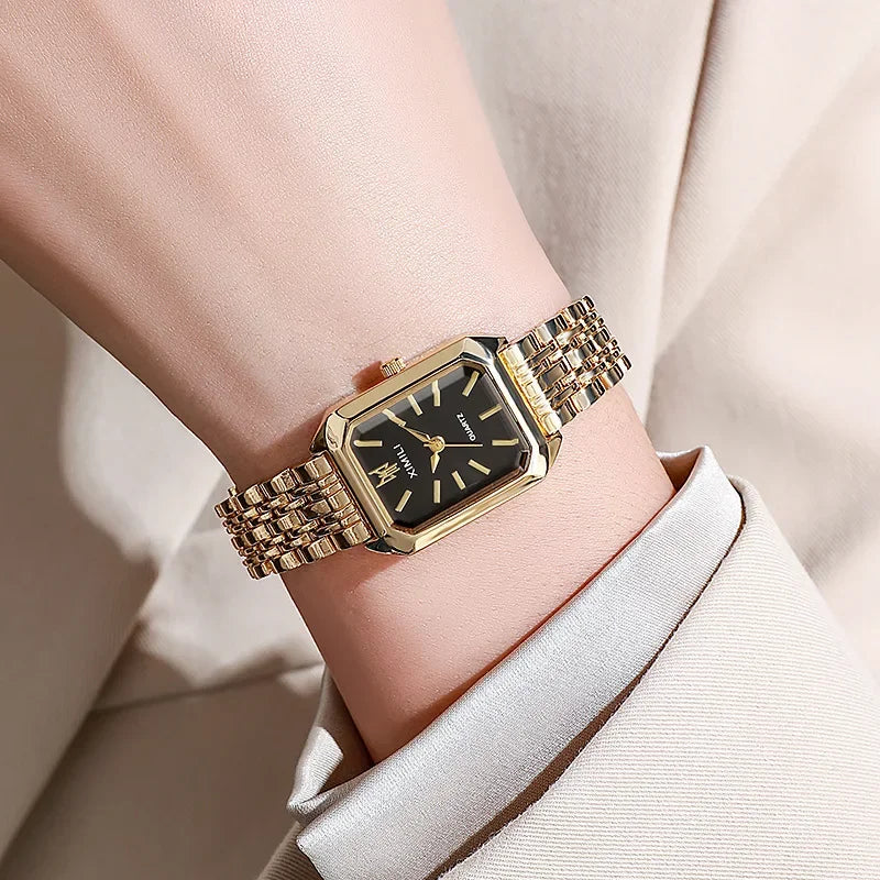 Lorian — Gold-Tone Stainless Steel Watch with Faceted Glass Face