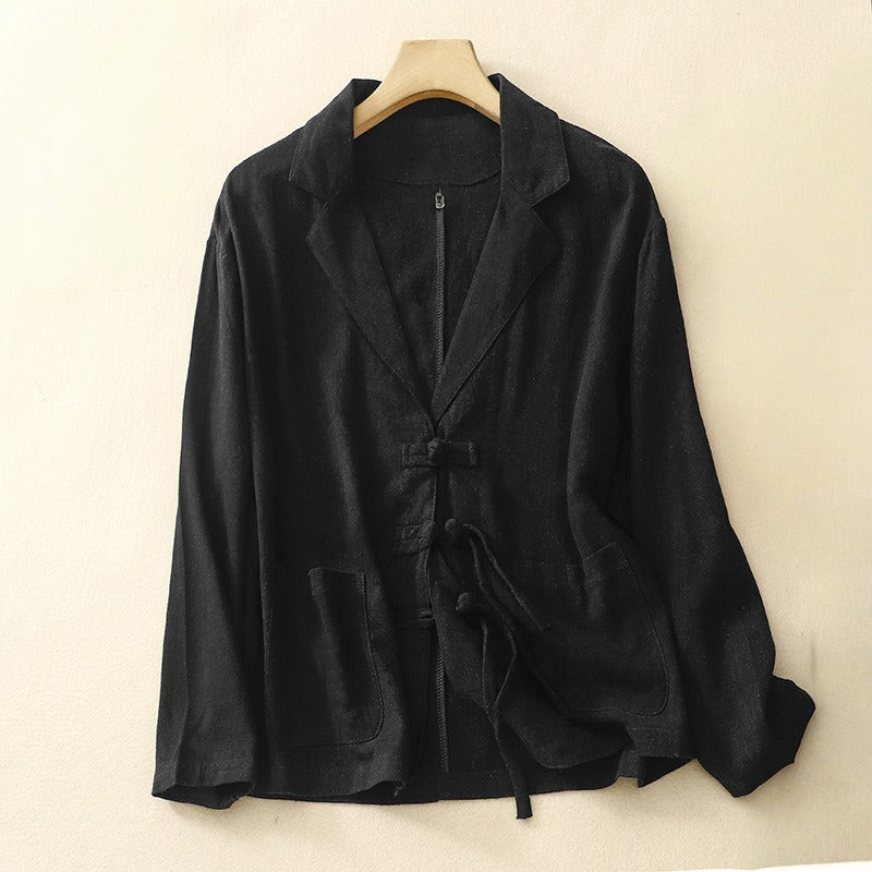 Liora — Lightweight Linen Jacket with Knotted Buttons and Patch Pockets