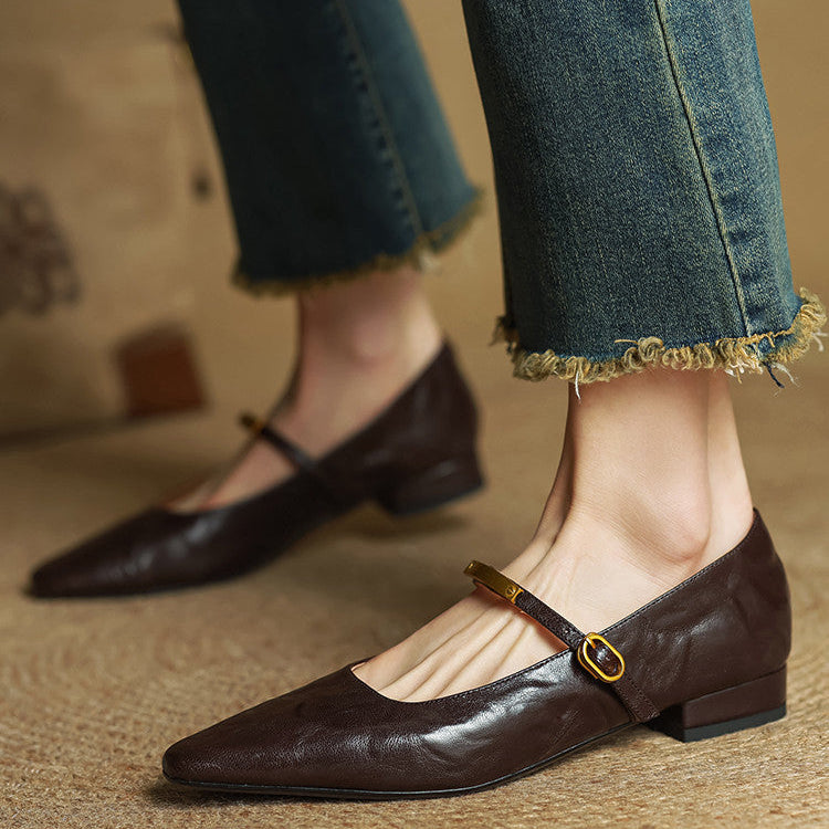 Ellara — Genuine Leather Mary Jane Pumps with Metal-Bit Strap