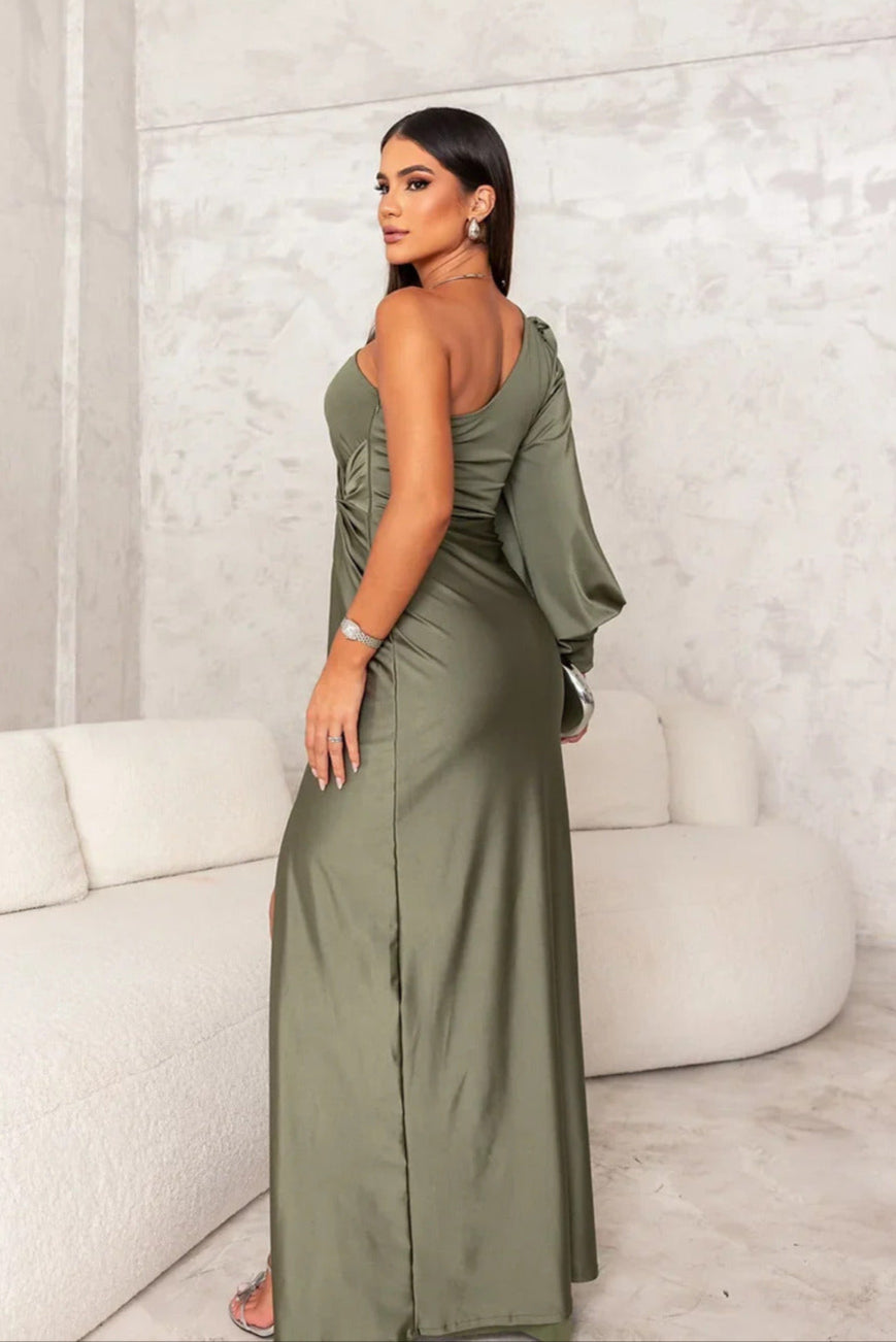 Orlena Satin Maxi Dress — Elegant One-Shoulder Evening Gown