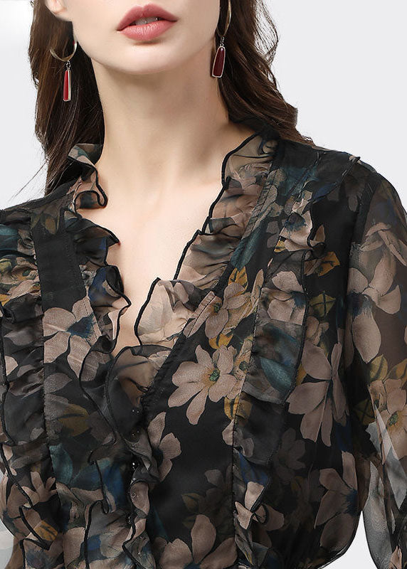 Black Ruffled Patchwork Chiffon Blouse™ — Feel Effortlessly Flawless and Unstoppable All Summer Long