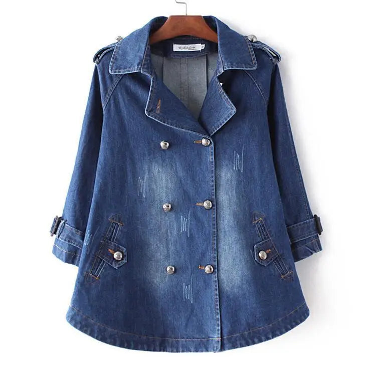 Liora — Double-Breasted Denim Coat with A-Line Trench Design