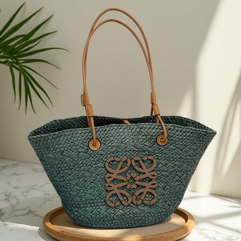 Liora — Handcrafted Straw Beach Bag with Adjustable Faux Leather Handles