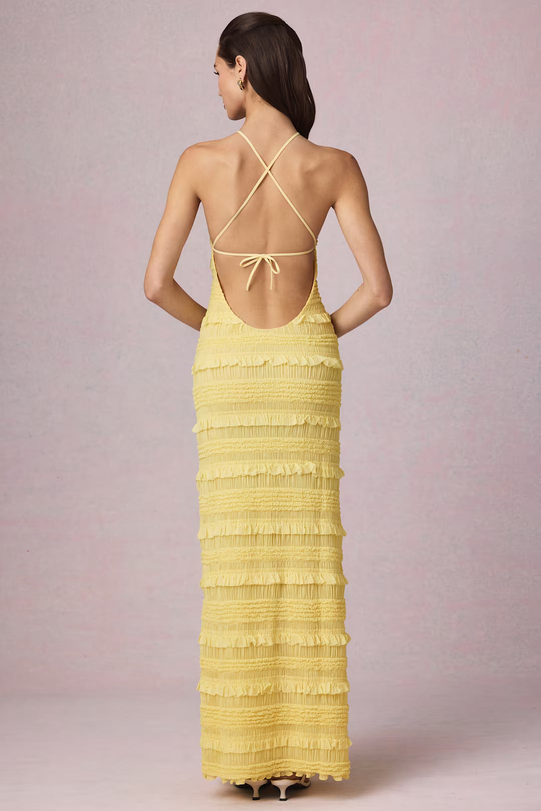 Clarellea — Halter Neck Maxi Dress with Ruffled Open Back