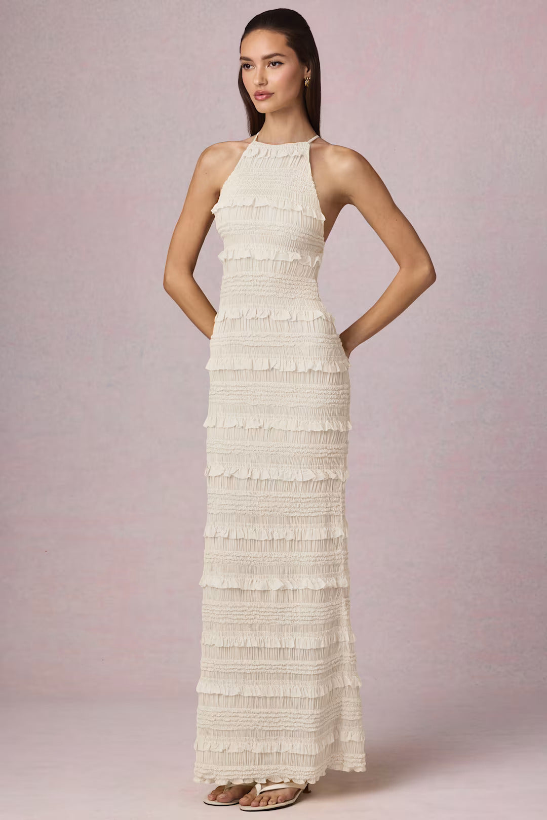 Clarellea — Halter Neck Maxi Dress with Ruffled Open Back