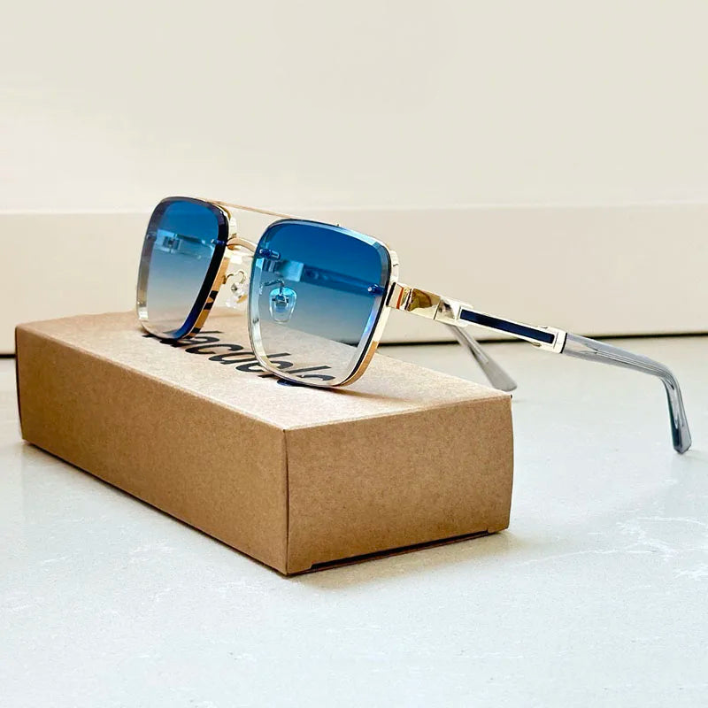 Asleris — Gold Titanium Retro Sunglasses with UV400 Protection