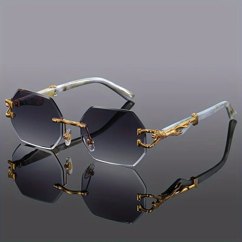 Vespera — Rimless Gradient Sunglasses with Gold-Leopard Temples