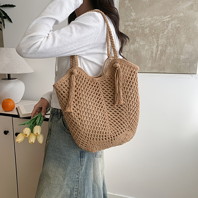 Ardena — Oversized Handcrafted Cotton Crochet Tote with Tassels