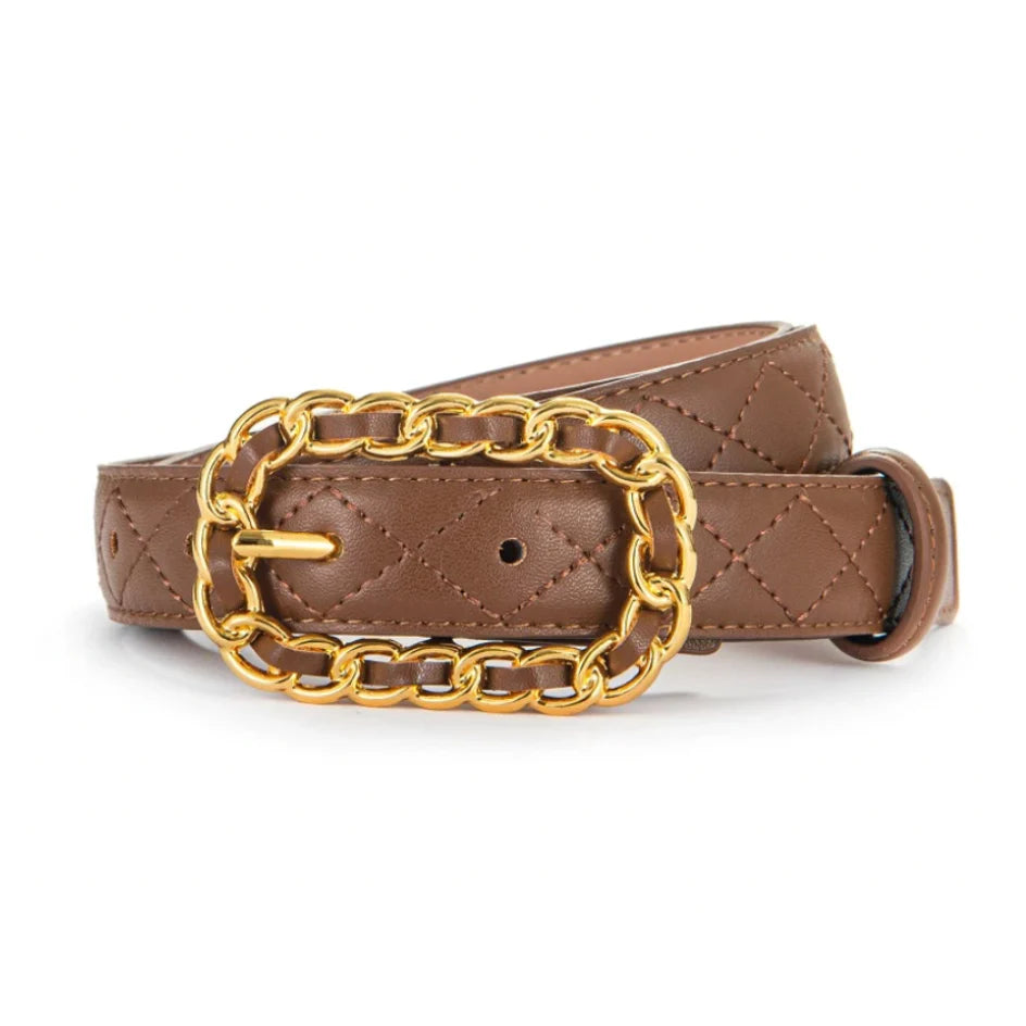 Ardena — Quilted Vegan Leather Belt with Gold Chain Buckle