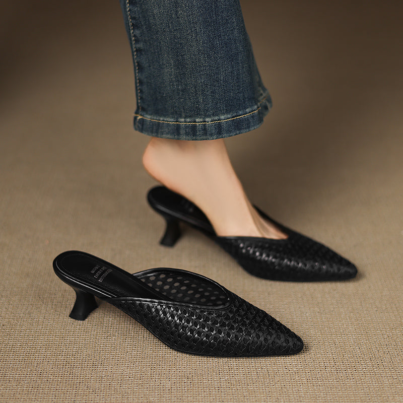 Calina — Genuine Leather Woven Heels with Cushioned Insole