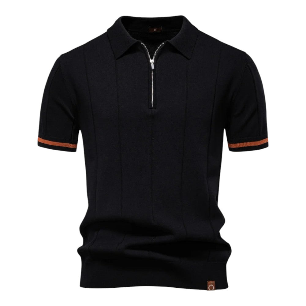 Corvinis — Men's Breathable Zip Collar Polo Shirt with Knit Texture