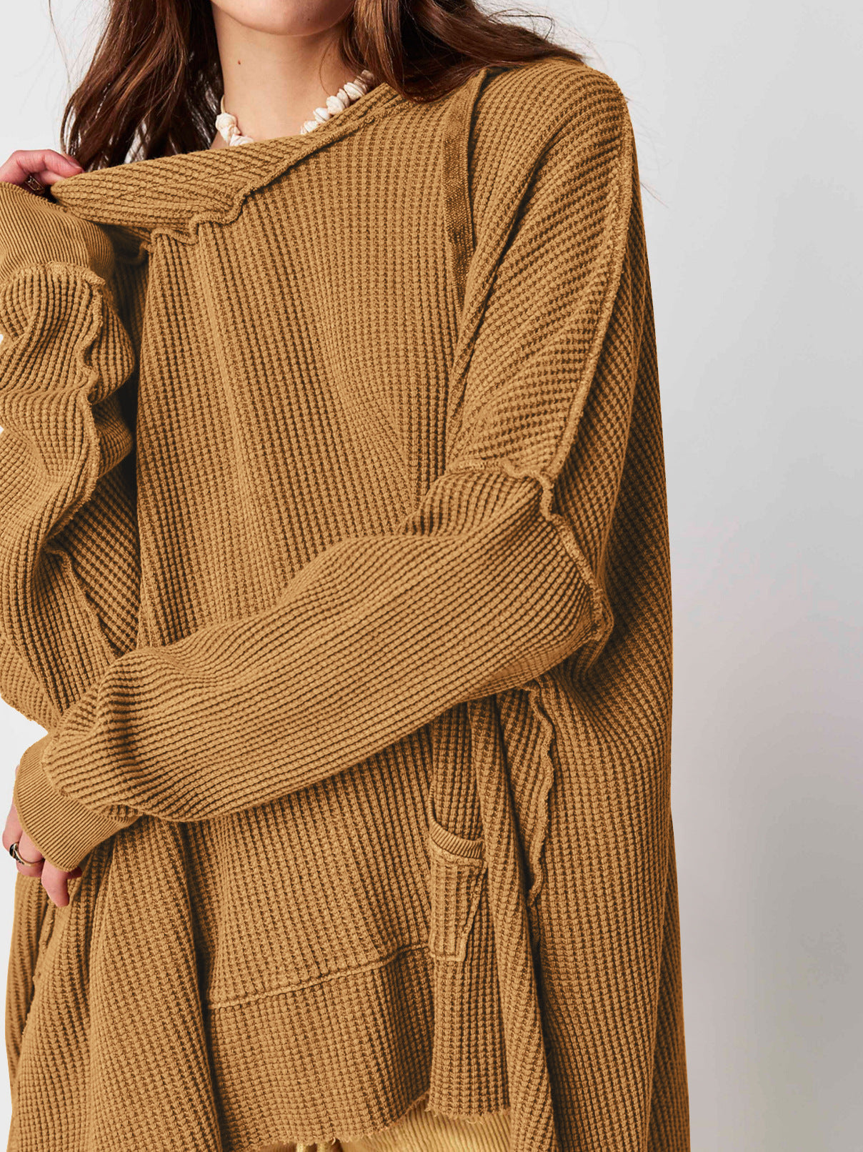 Soarion Waffle Hoodie — Oversized Soft Knit Pullover with Adjustable Hood