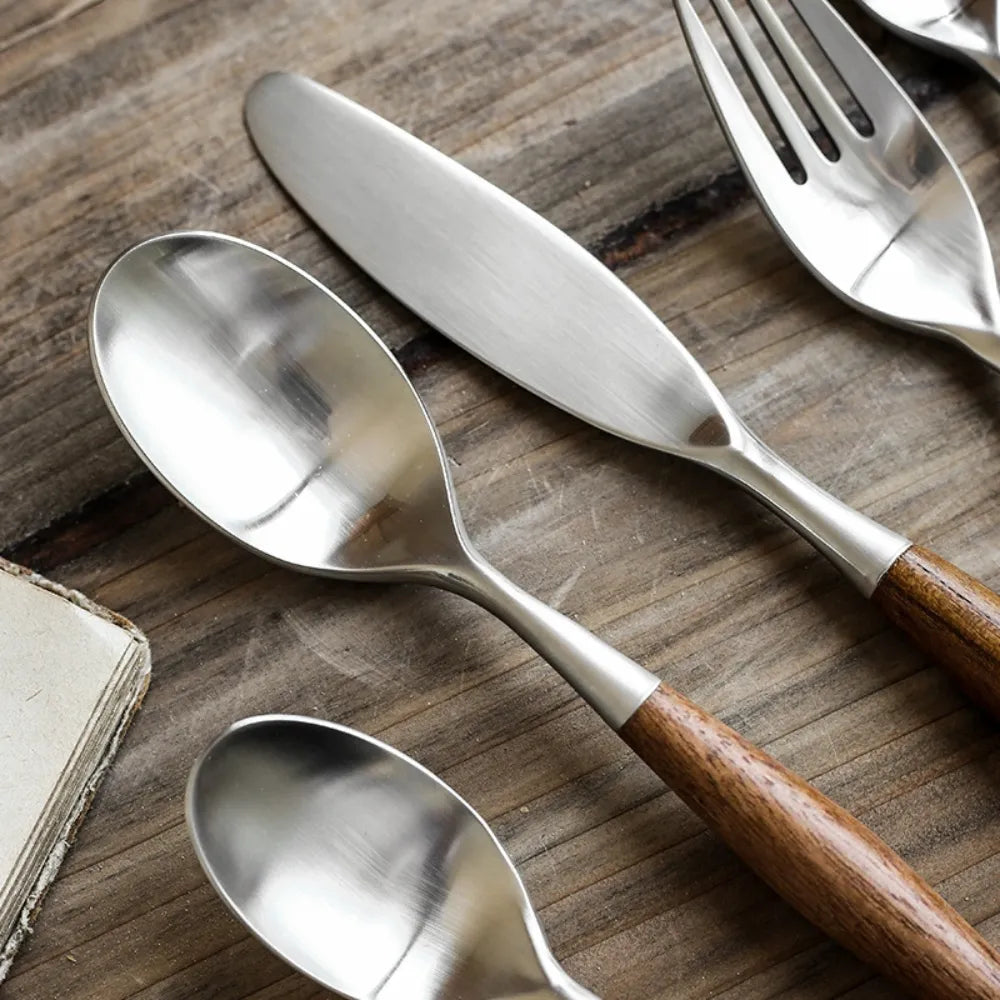 Norlin Flatware — Stainless Steel Cutlery with Natural Wood Handles