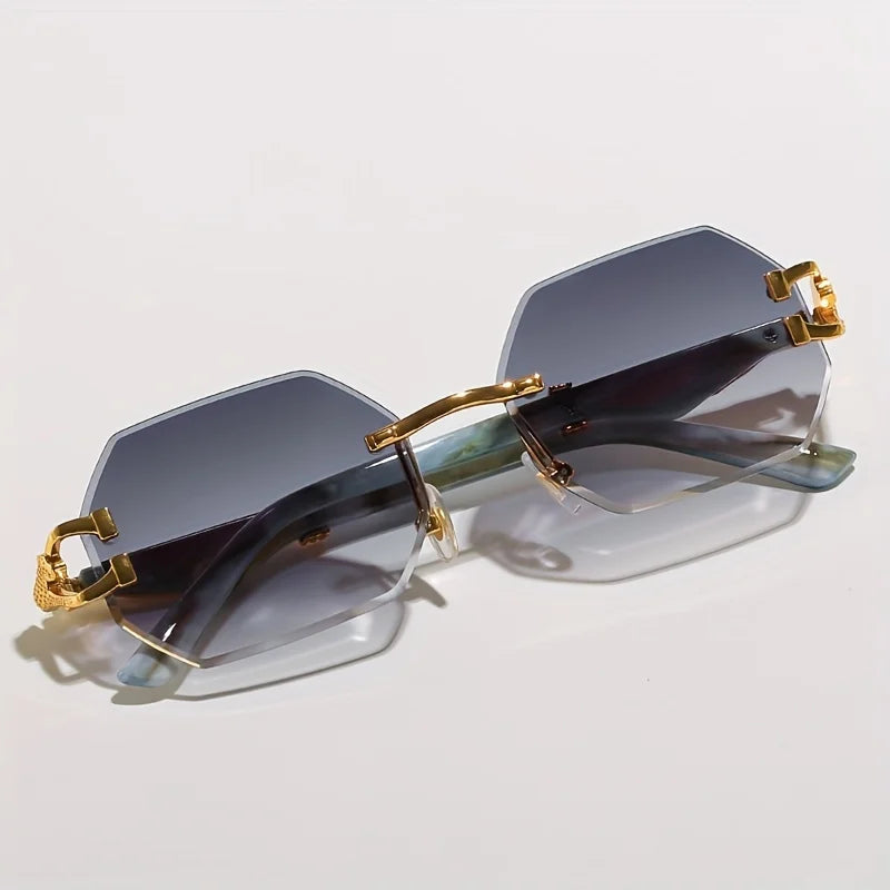 Vespera — Rimless Gradient Sunglasses with Gold-Leopard Temples