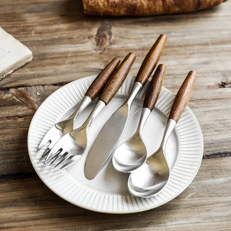 Norlin Flatware — Stainless Steel Cutlery with Natural Wood Handles
