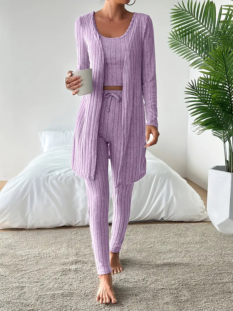 Vesira — 3-Piece Ribbed Knit Lounge Set with Slim Fit