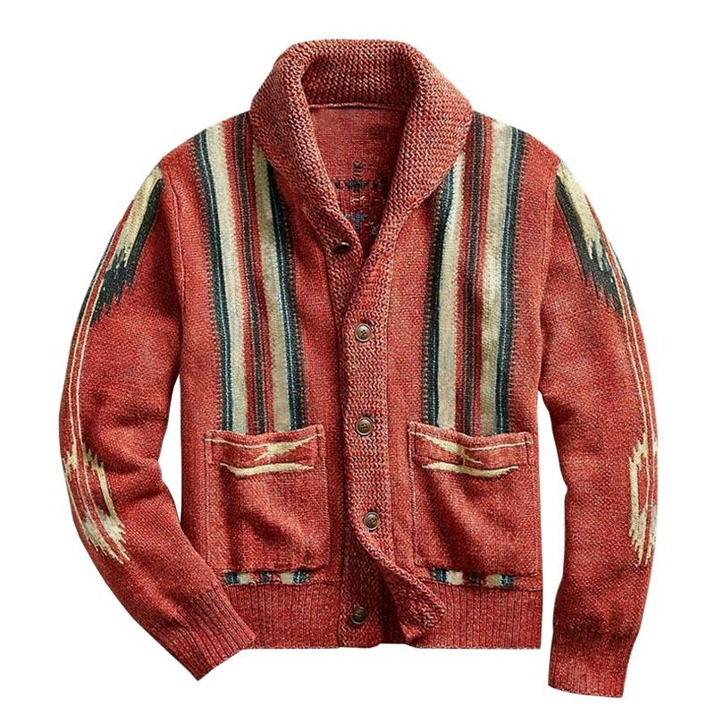 Dalton — Men’s Vintage Jacquard Knit Cardigan with Lapel Collar