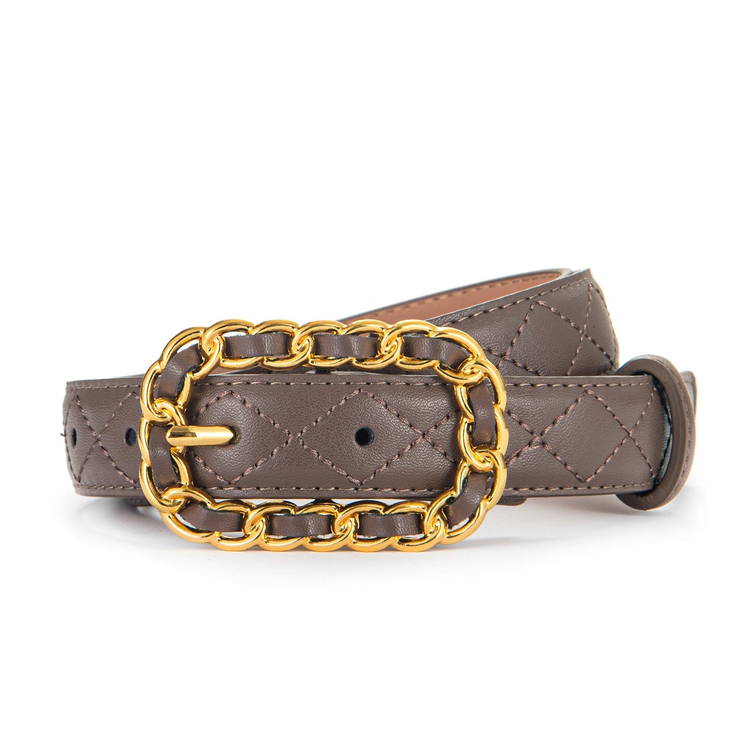 Ardena — Quilted Vegan Leather Belt with Gold Chain Buckle