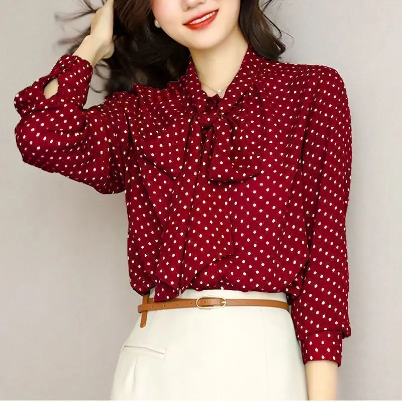 Liora — Lightweight Shawl Collar Blouse with Bow Accents