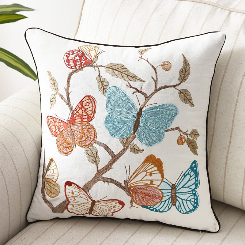 Liora — Embroidered Butterfly Cushion Cover in Cotton-Linen Blend