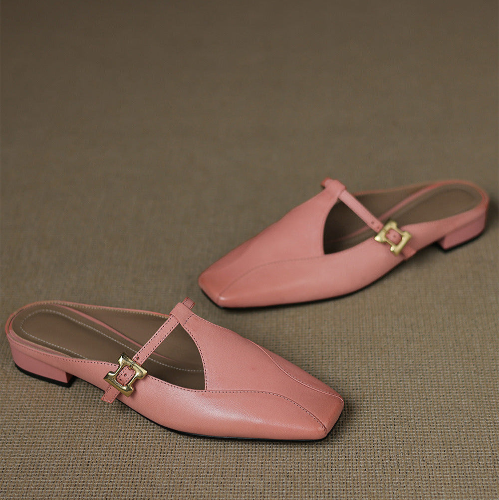 Velora — Genuine Leather T-Strap Mules with Cushioned Heel