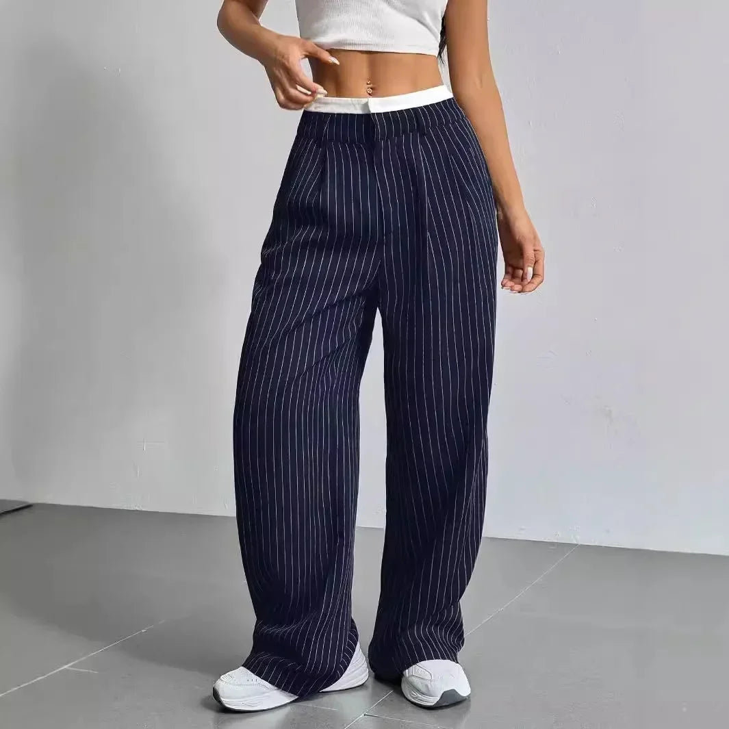 Virella — High-Waisted Striped Wide Leg Trousers with Waist Pleats