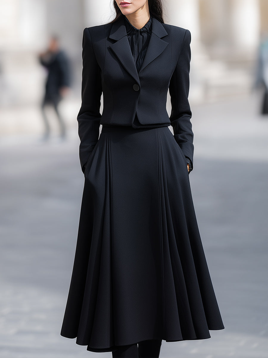 Larein — Tailored Blazer and Pleated Midi Skirt Set with Structured Fit