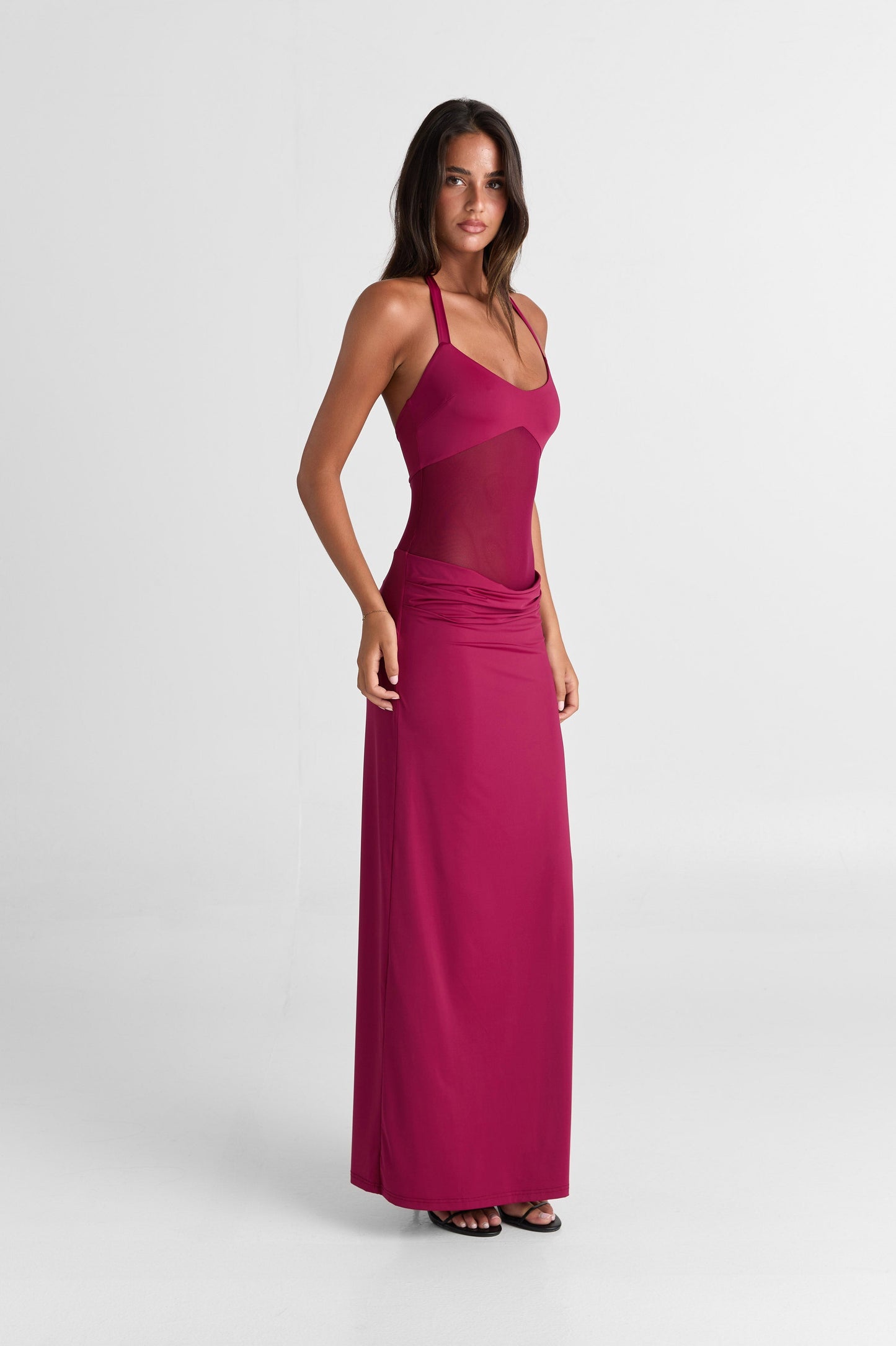 Sorella — Elegant Maxi Dress with Sheer Mesh Waist Detailing
