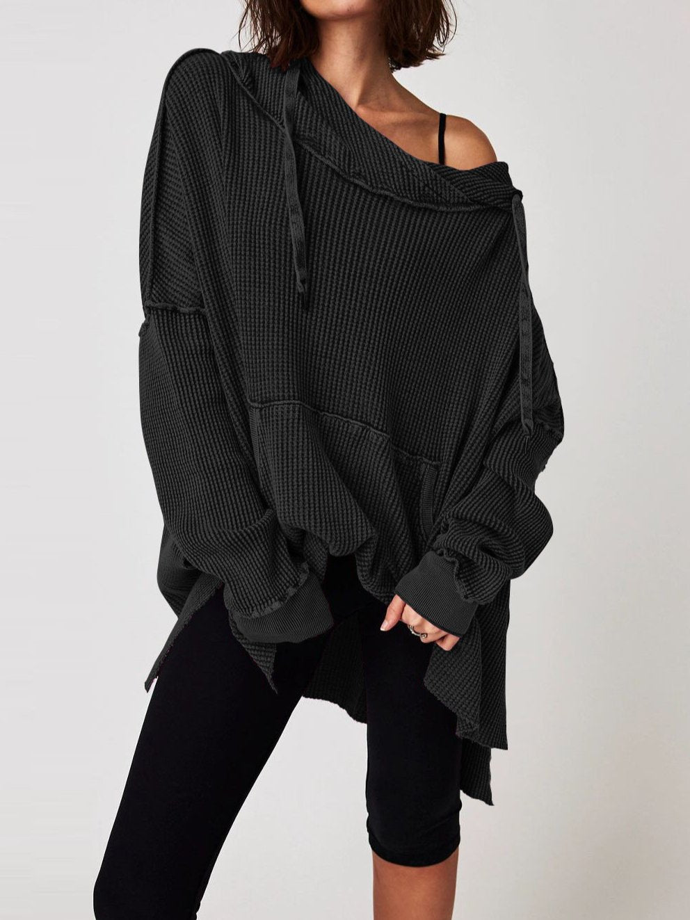 Soarion Waffle Hoodie — Oversized Soft Knit Pullover with Adjustable Hood
