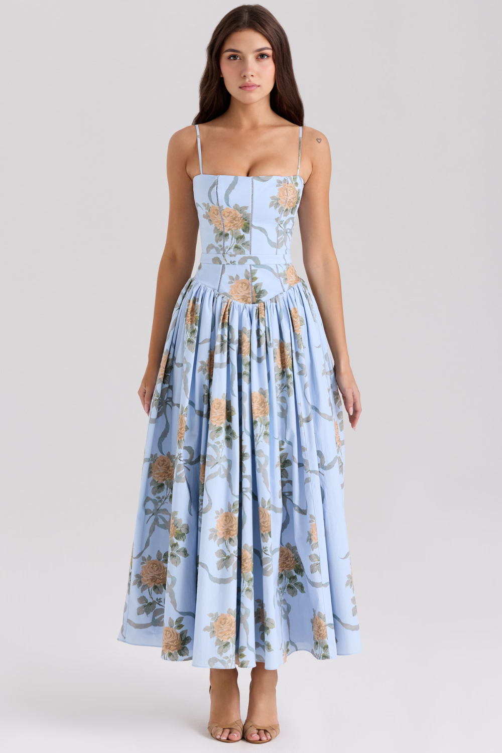 Norla — Cotton Midi Sundress with Vintage Rose Print