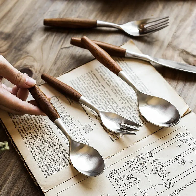 Norlin Flatware — Stainless Steel Cutlery with Natural Wood Handles